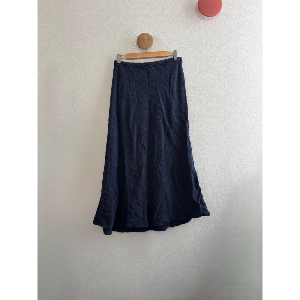 CP Shades Navy Blue Linen Rayon Maxi Skirt Elastic Waist Size Large